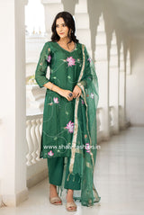 Shop hand painted chanderi silk suits with oganza dupatta (CSS113)