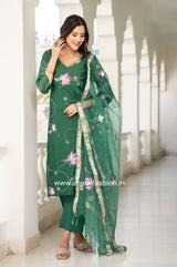 Shop hand painted chanderi silk suits with oganza dupatta (CSS113)
