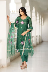 Shop hand painted chanderi silk suits with oganza dupatta (CSS113)