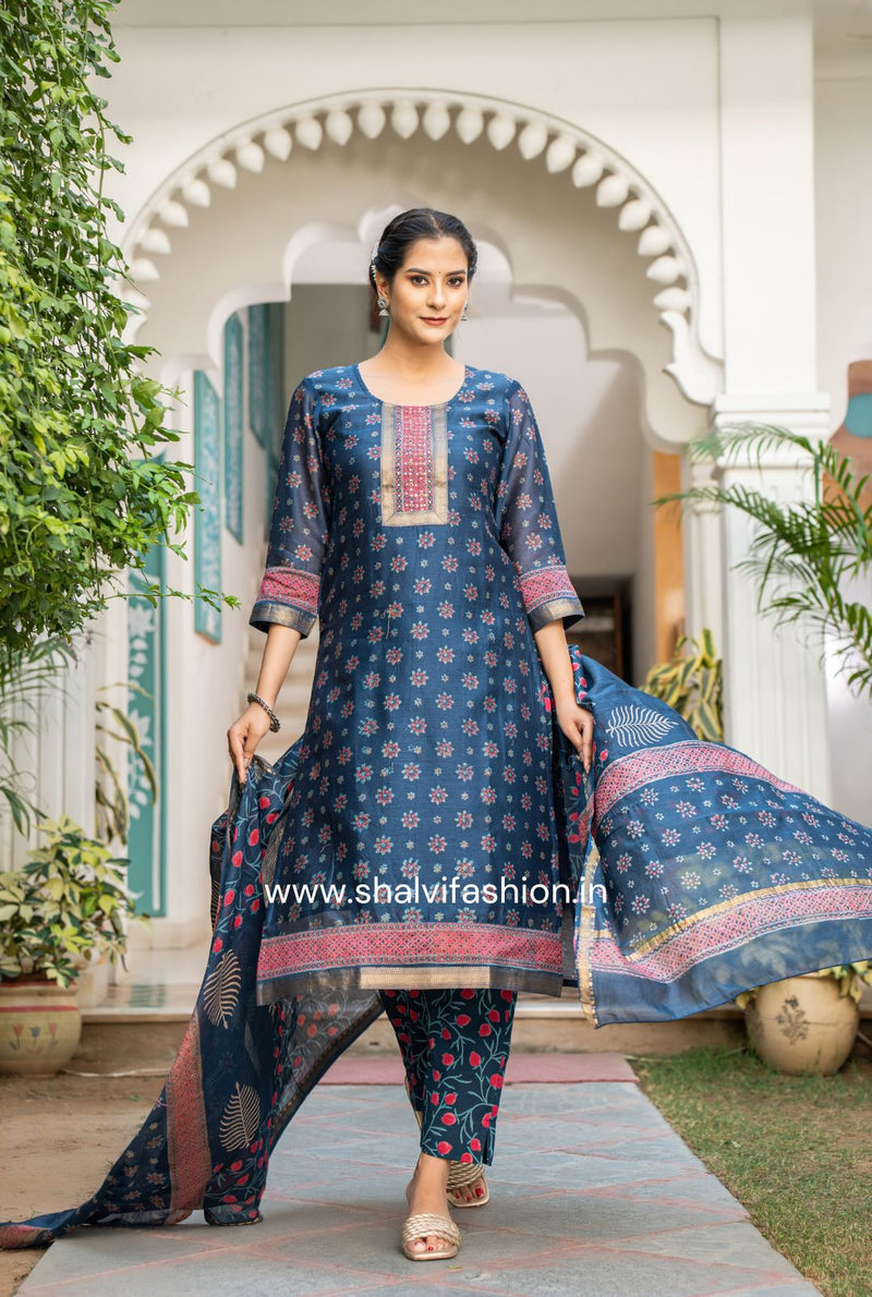 Shop hand block print maheshwari silk suits online (CSS114)