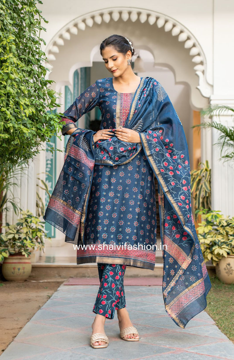 Shop hand block print maheshwari silk suits online (CSS114)