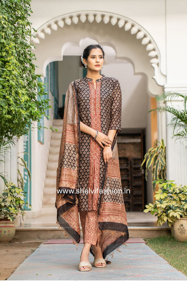 Shop bagru print chanderi silk suits online shopping (CSS116)