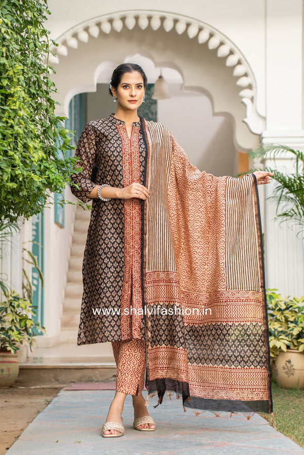 Shop bagru print chanderi silk suits online shopping (CSS116)