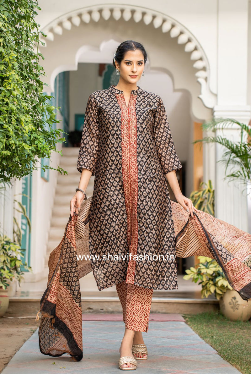 Shop bagru print chanderi silk suits online shopping (CSS116)Shop bagru print chanderi silk suits online shopping (CSS116)