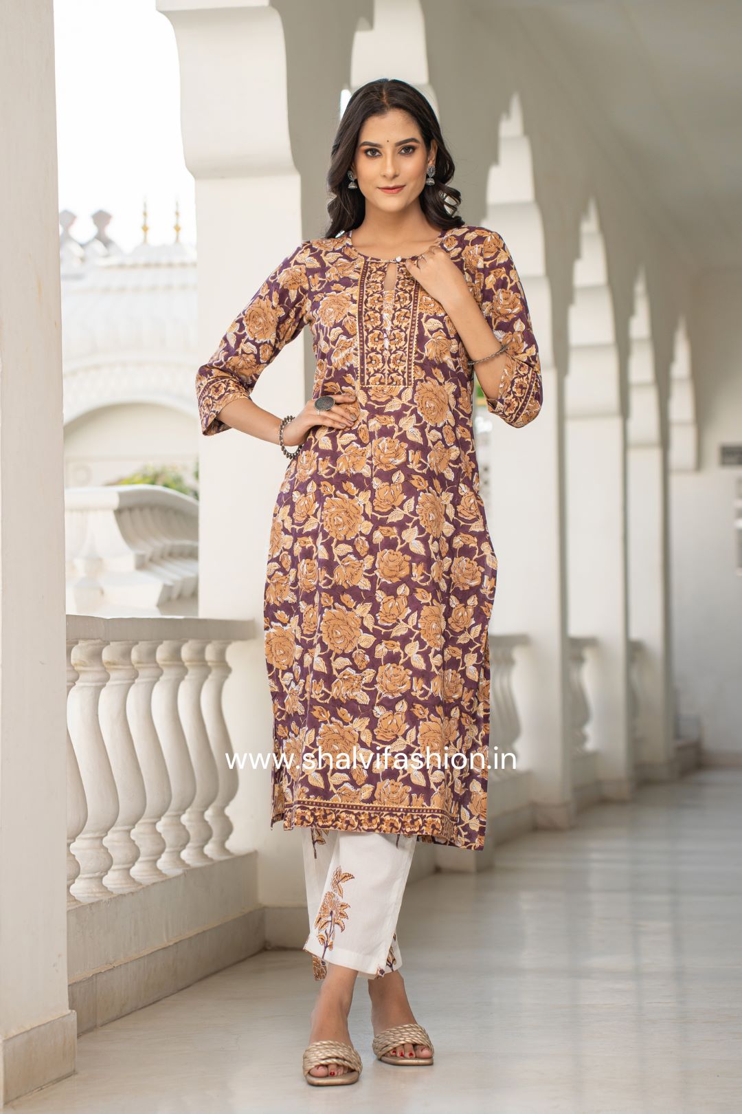 Shop block printed cotton suits with chiffon dupatta in jaipur (CSS118CH)