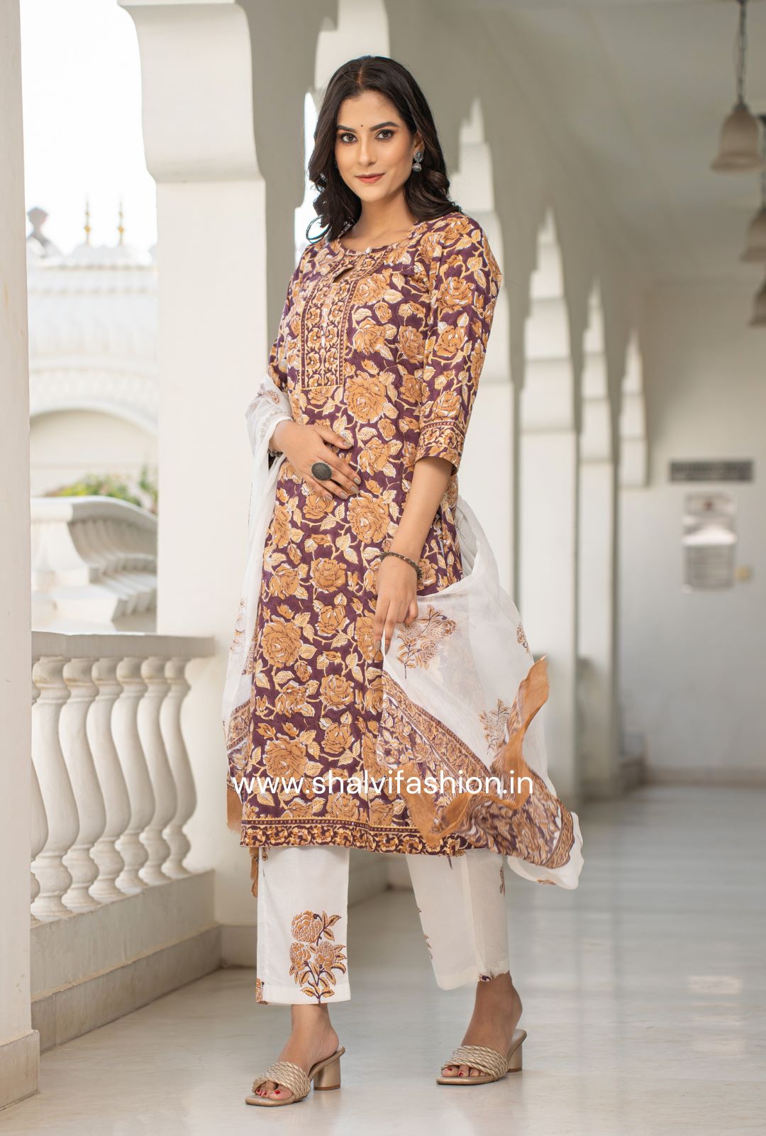Shop block printed cotton suits with chiffon dupatta in jaipur (CSS118CH)