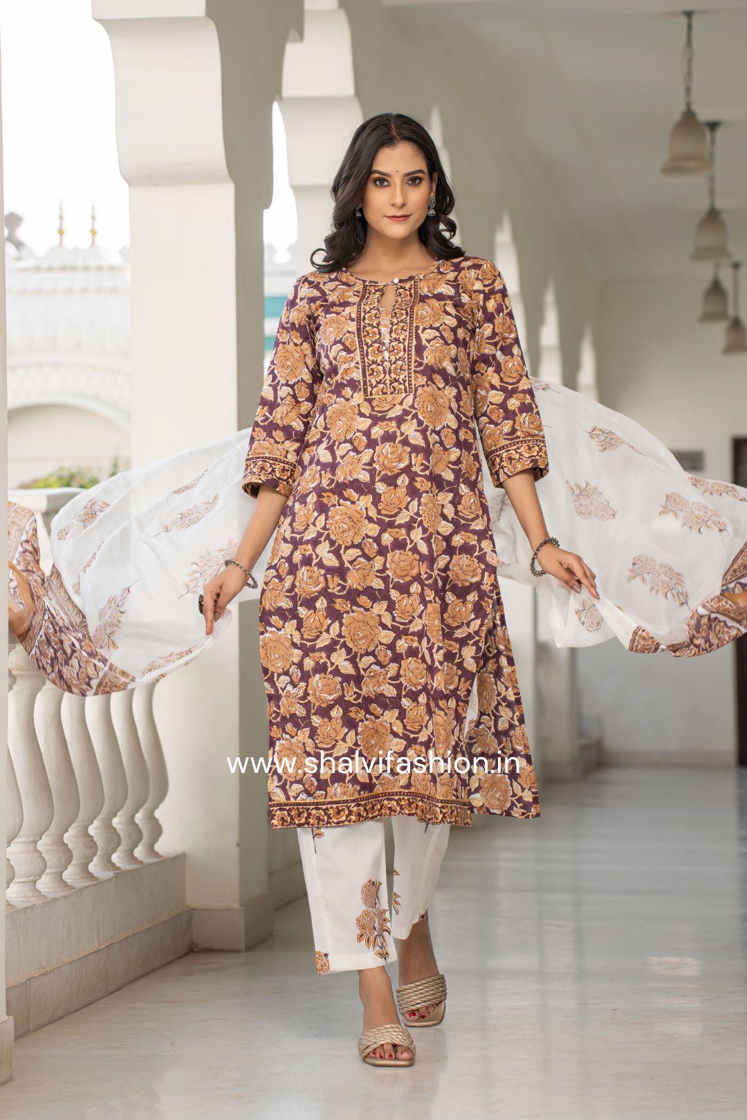 Shop block printed cotton suits with chiffon dupatta in jaipur (CSS118CH)