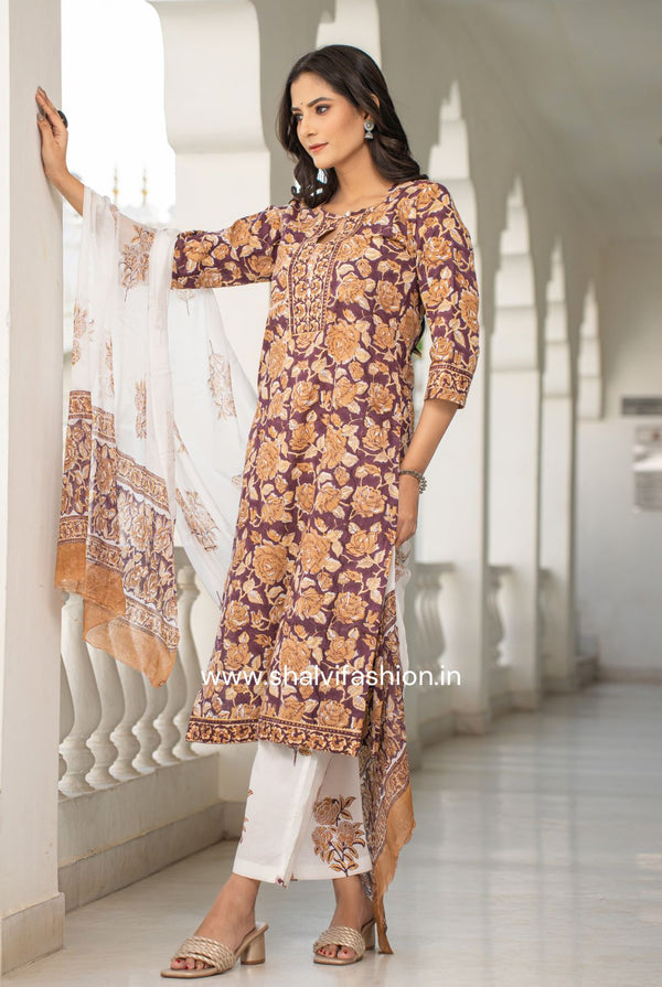 Shop block printed cotton suits with chiffon dupatta in jaipur (CSS118CH)