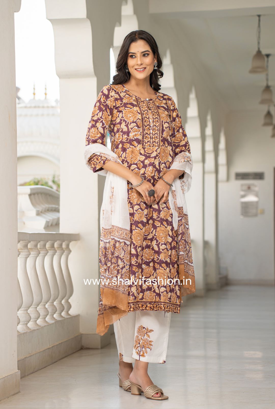 Shop block printed cotton suits with chiffon dupatta in jaipur (CSS118CH)