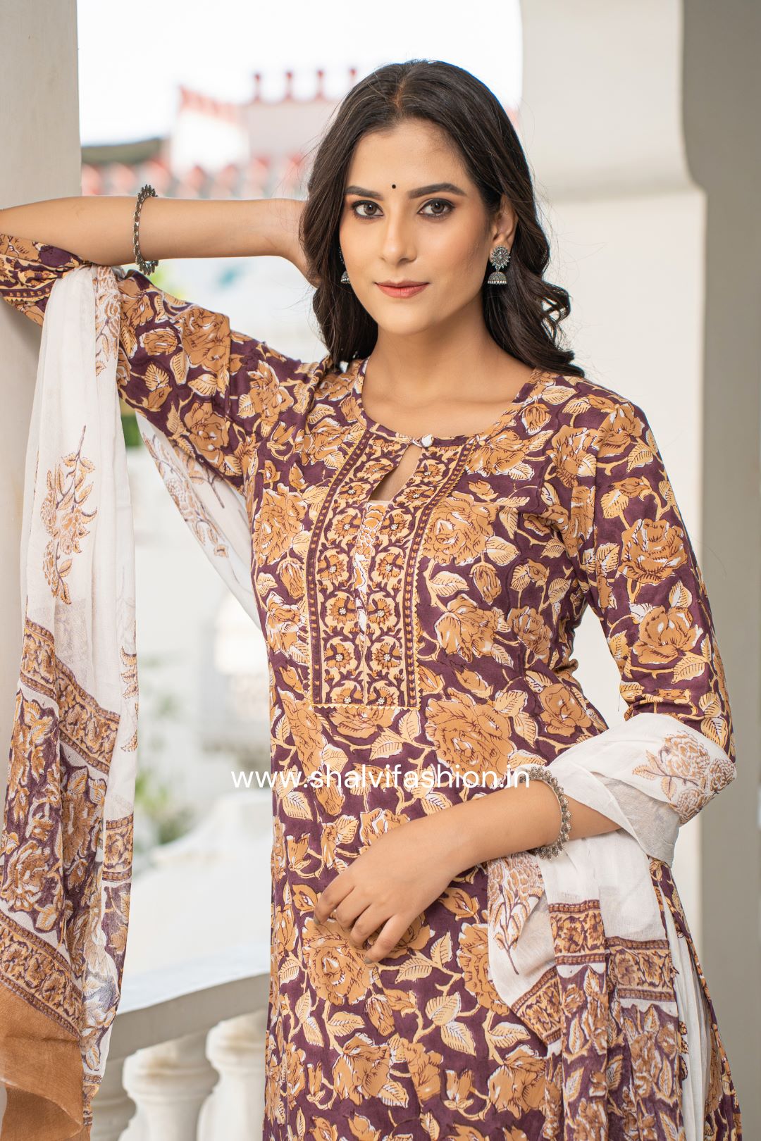 Shop block printed cotton suits with chiffon dupatta in jaipur (CSS118CH)