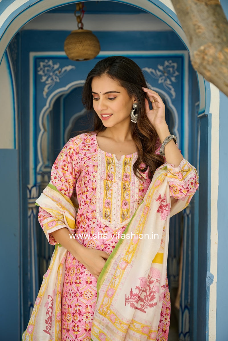 Shop hand block printed chanderi silk suits online (CSS120)