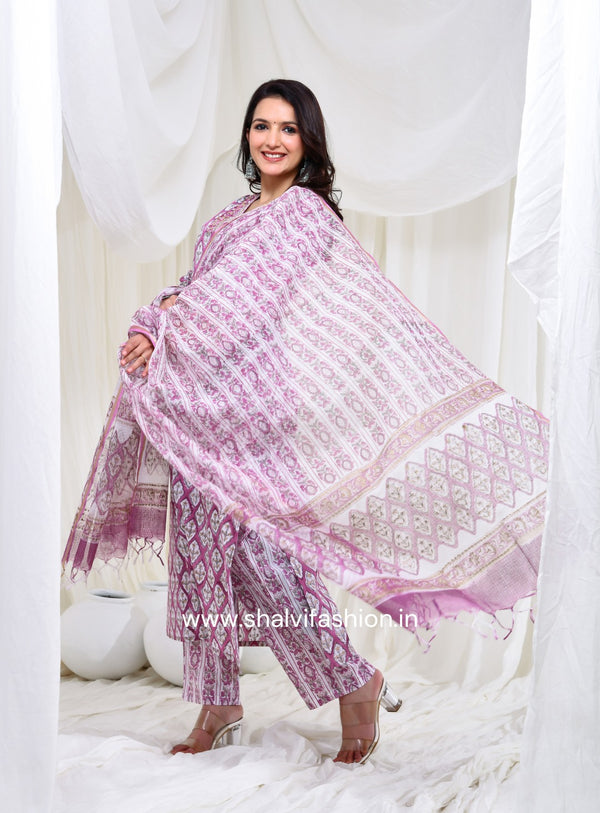 Shop block printed cotton suits in jaipur (CSS123)