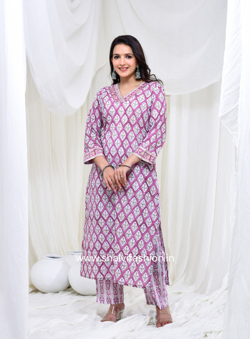 Shop block printed cotton suits in jaipur (CSS123)