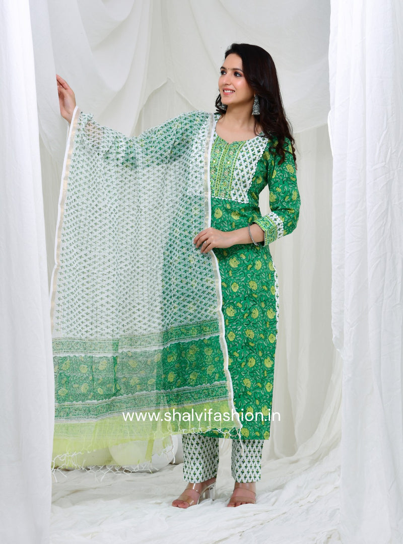 Shop block printed cotton suits with kota doria dupatta in jaipur (CSS127KD)