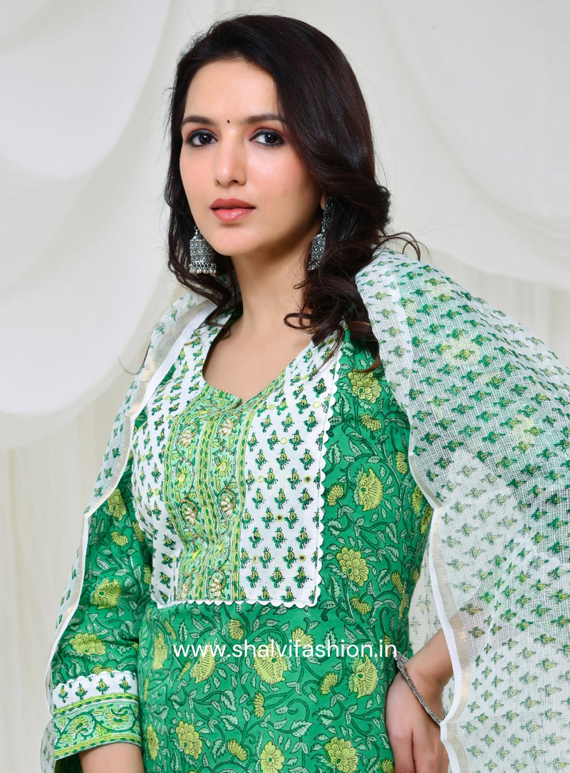 Shop block printed cotton suits with kota doria dupatta in jaipur (CSS127KD)