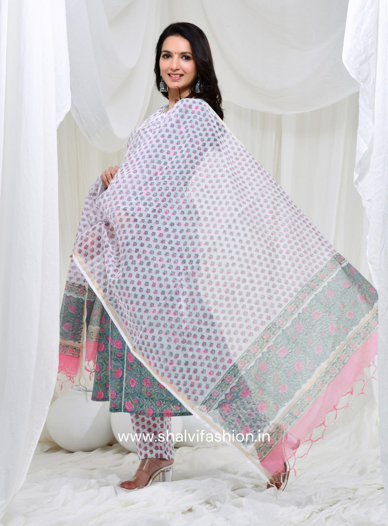 Shop jaipuri print cotton suits with kota dupatta (CSS128KD)