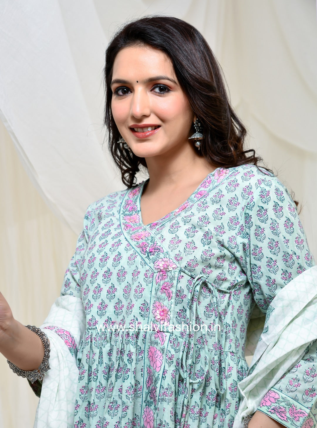 Shop hand block print cotton suits with mulmul dupatta (CSS130MUL)