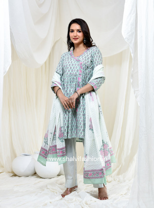 Shop hand block print cotton suits with mulmul dupatta (CSS130MUL)