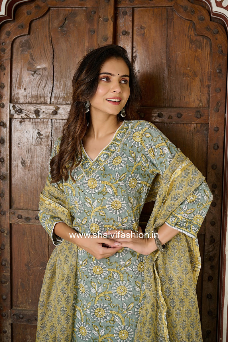 Shop hand block printed cotton suits with kota dupatta (CSS136KD)