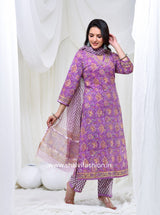 Shop purple base hand block print cotton suits with kota dupatta (CSS137KD)