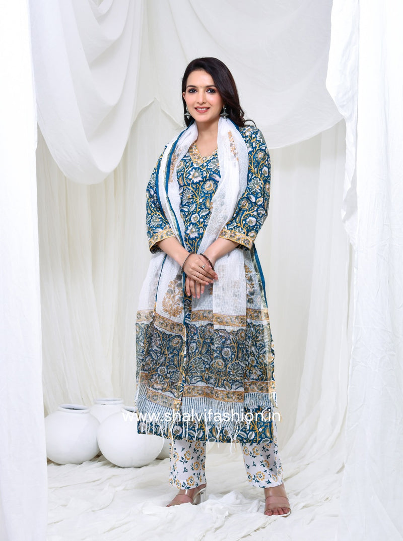 Shop jaipuri print cotton suits with kota dupatta online (CSS144KD)