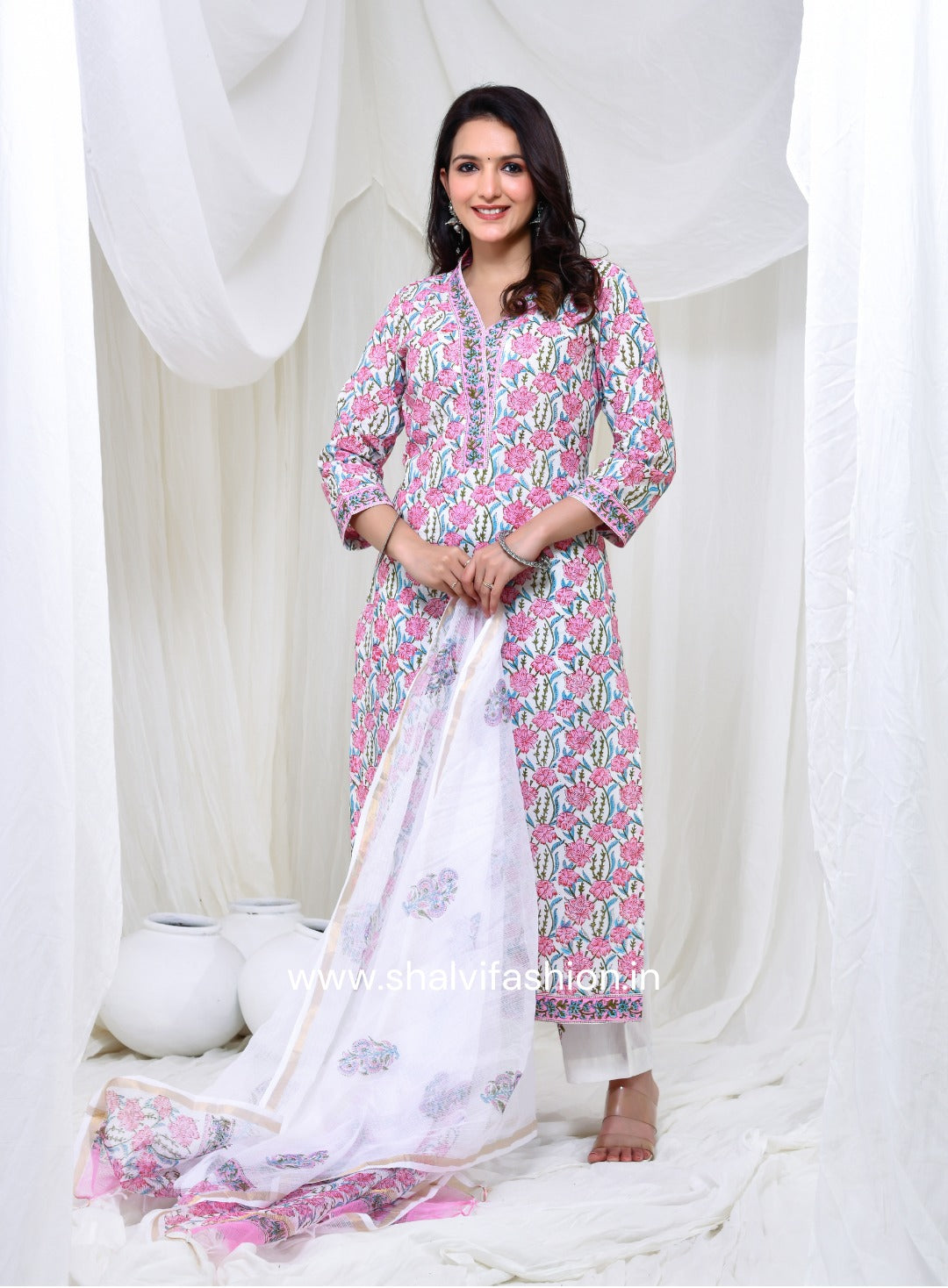 Shop block print cotton suits with kota dupatta (CSS146KD)