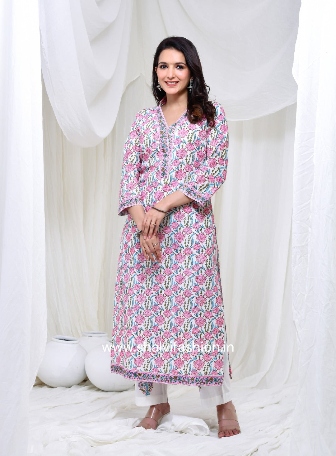 Shop block print cotton suits with kota dupatta (CSS146KD)