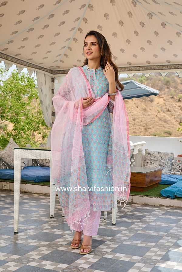 Shop traditional block print kota doria suits in jaipur (CSS153)