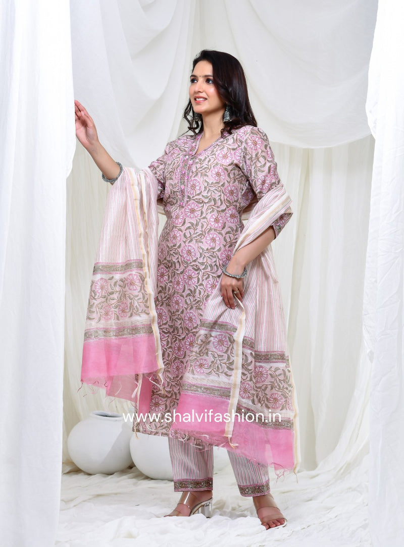 Shop jaipuri print chanderi cotton suits online shopping (CSS156)