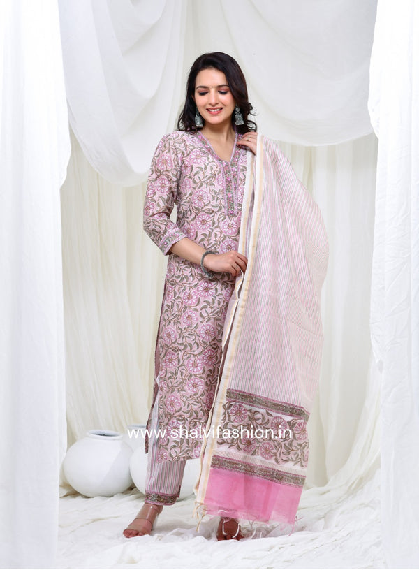 Shop jaipuri print chanderi cotton suits online shopping (CSS156)