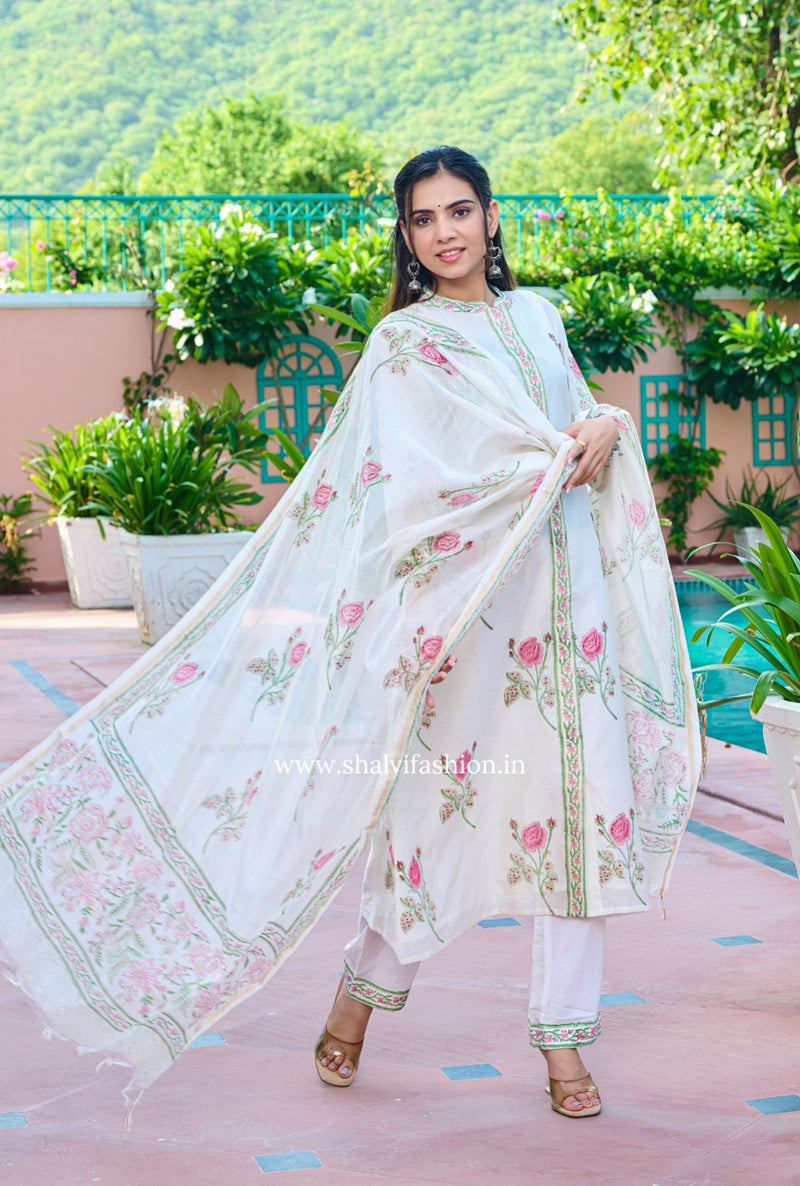 Shop hand block printed chanderi silk suits in jaipur (CSS158)