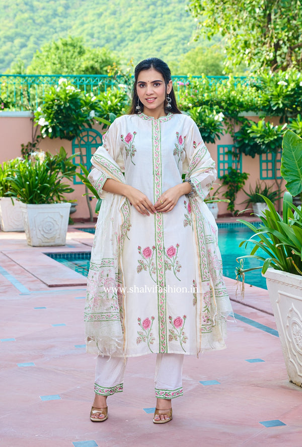 Shop hand block printed chanderi silk suits in jaipur (CSS158)