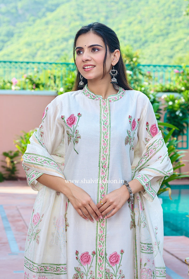 Shop hand block printed chanderi silk suits in jaipur (CSS158)