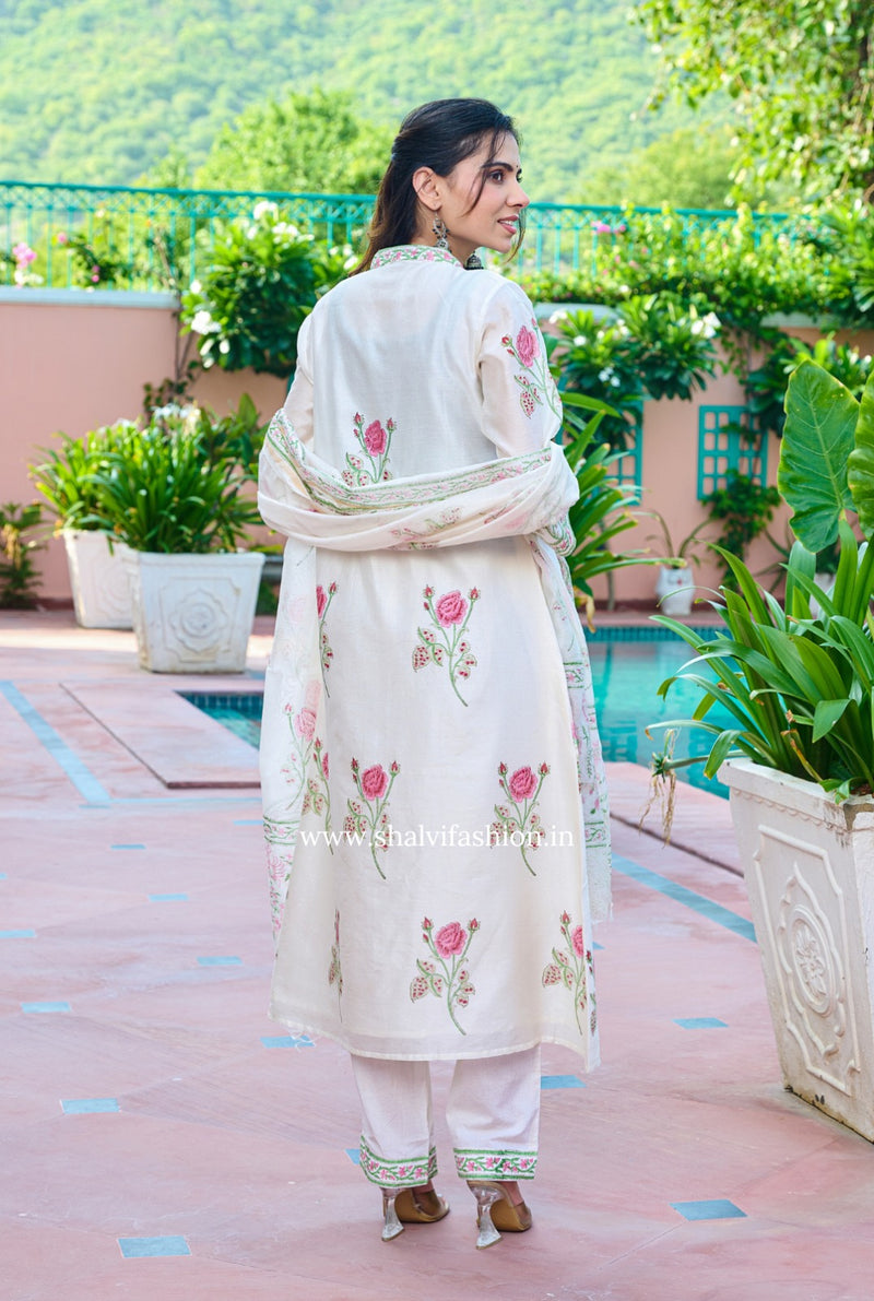 Shop hand block printed chanderi silk suits in jaipur (CSS158)