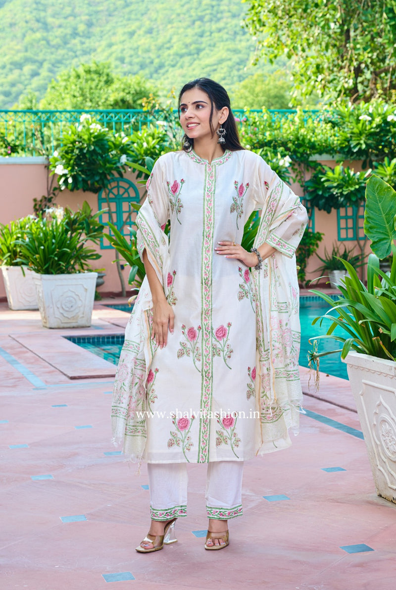 Shop hand block printed chanderi silk suits in jaipur (CSS158)