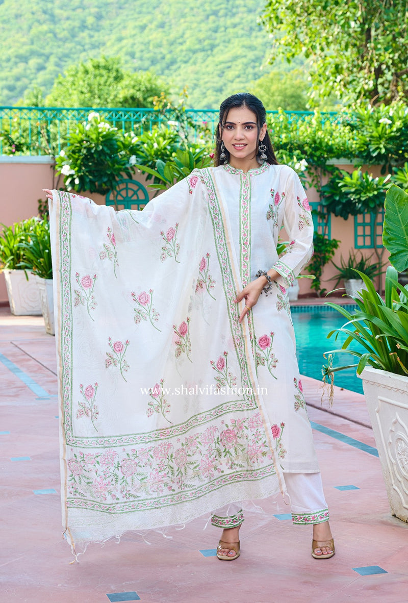 Shop hand block printed chanderi silk suits in jaipur (CSS158)