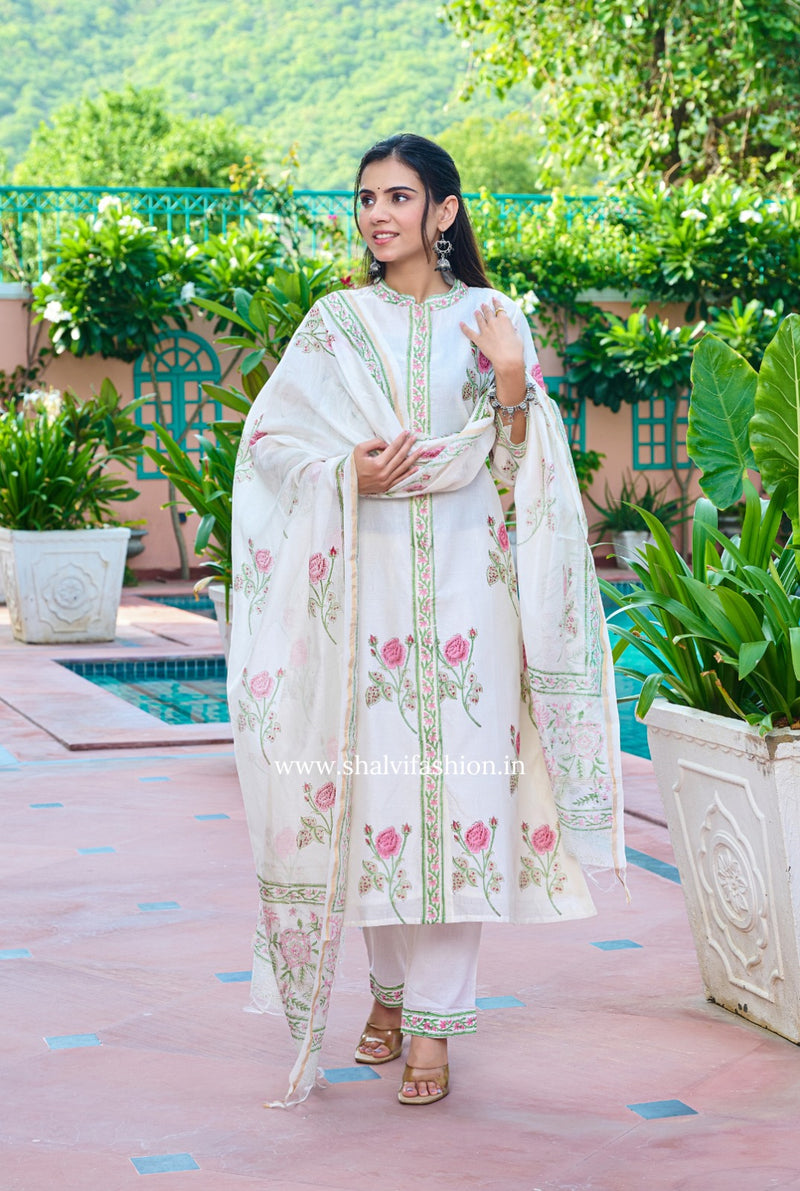 Shop hand block printed chanderi silk suits in jaipur (CSS158)