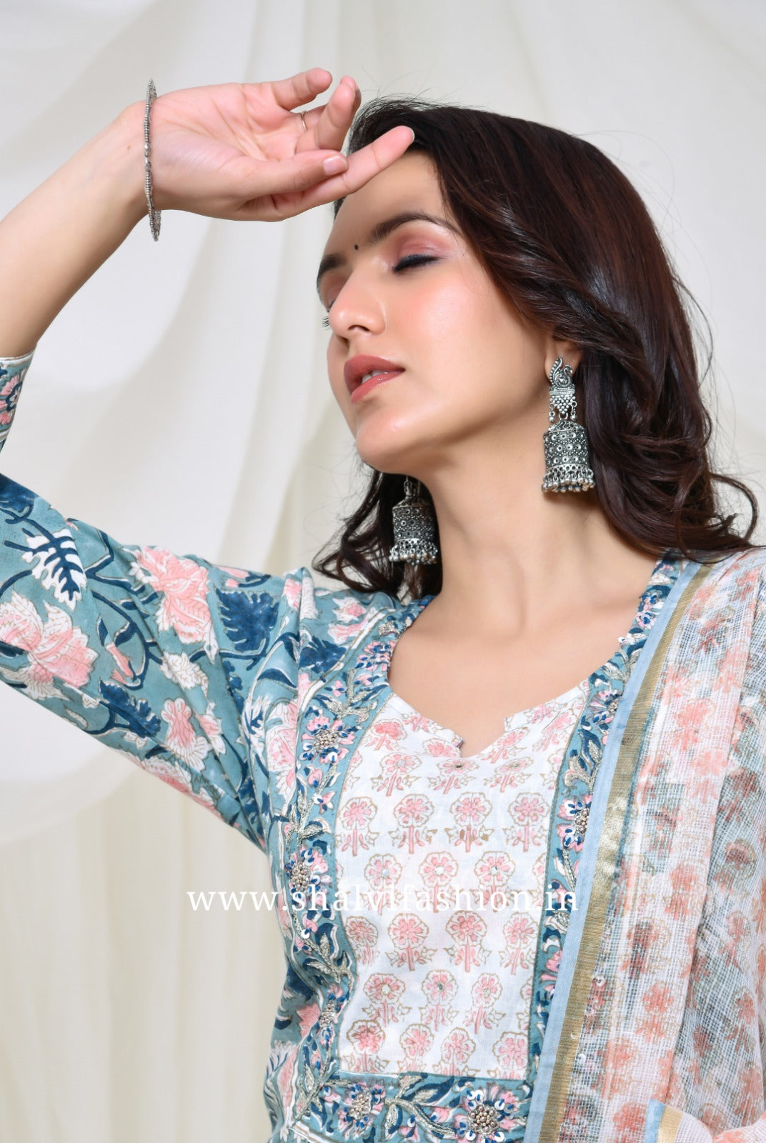 Shop jaipuri print cotton suits with kota dupatta (CSS166KD)