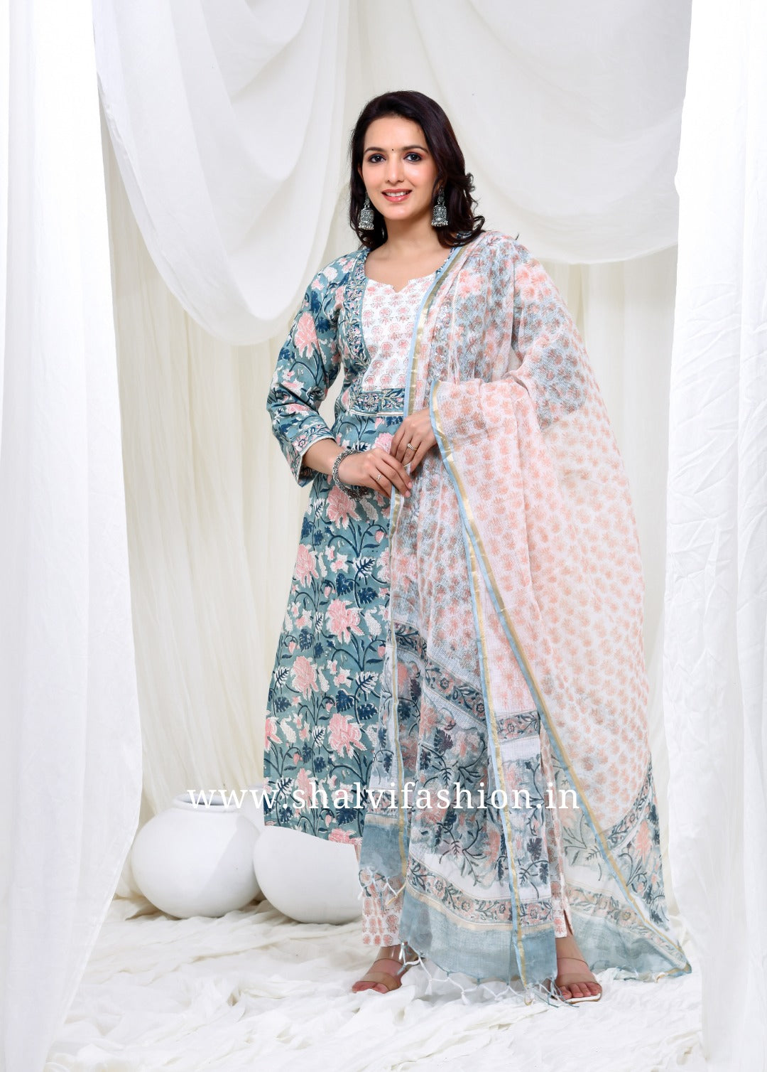 Shop jaipuri print cotton suits with kota dupatta (CSS166KD)