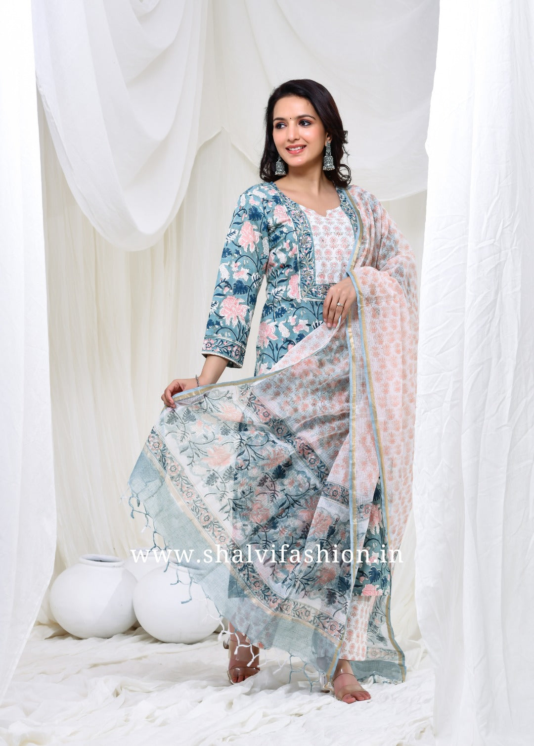 Shop jaipuri print cotton suits with kota dupatta (CSS166KD)