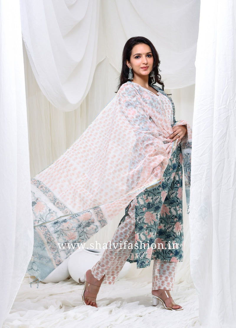 Shop jaipuri print cotton suits with kota dupatta (CSS166KD)