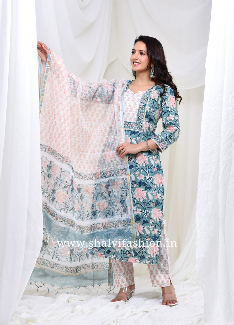 Shop jaipuri print cotton suits with kota dupatta (CSS166KD)