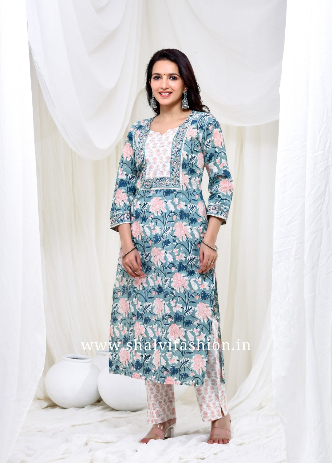 Shop jaipuri print cotton suits with kota dupatta (CSS166KD)
