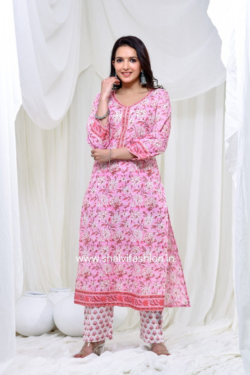 Shop traditional block print cotton suits with kota dupatta (CSS168KD)