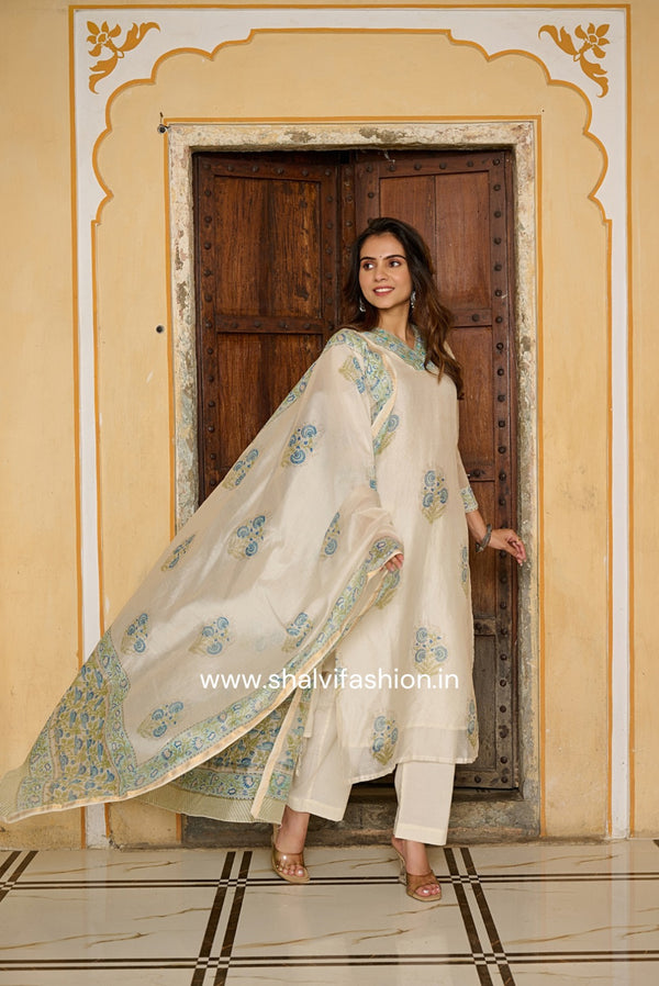 Shop block print chanderi silk suits online (CSS169)