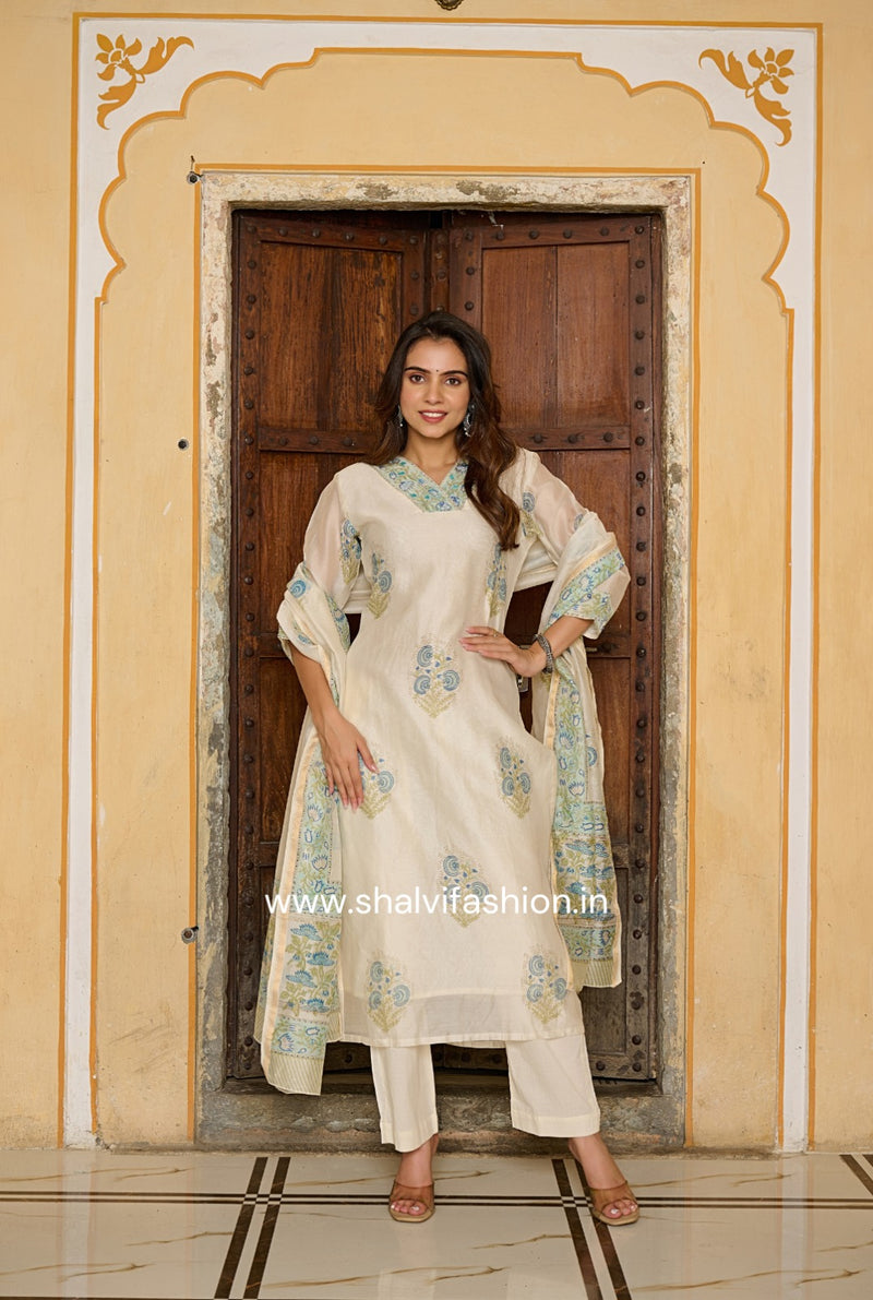 Shop block print chanderi silk suits online (CSS169)