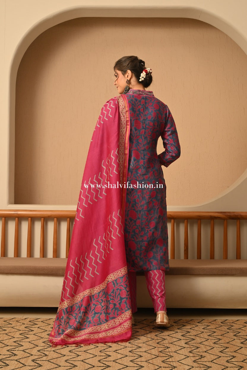 Shop block print chanderi silk suits in jaipur (CSS170)