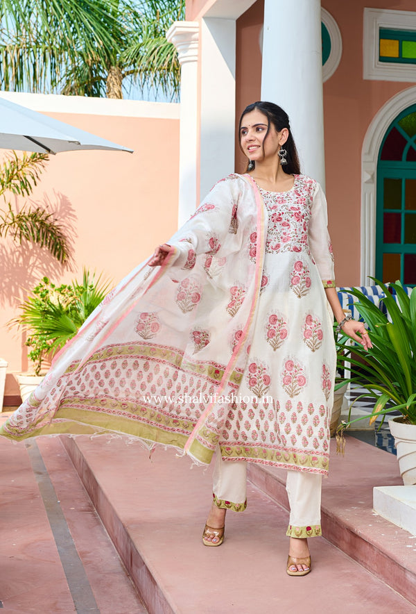 Shop hand block print chanderi silk suits online shopping (CSS171)