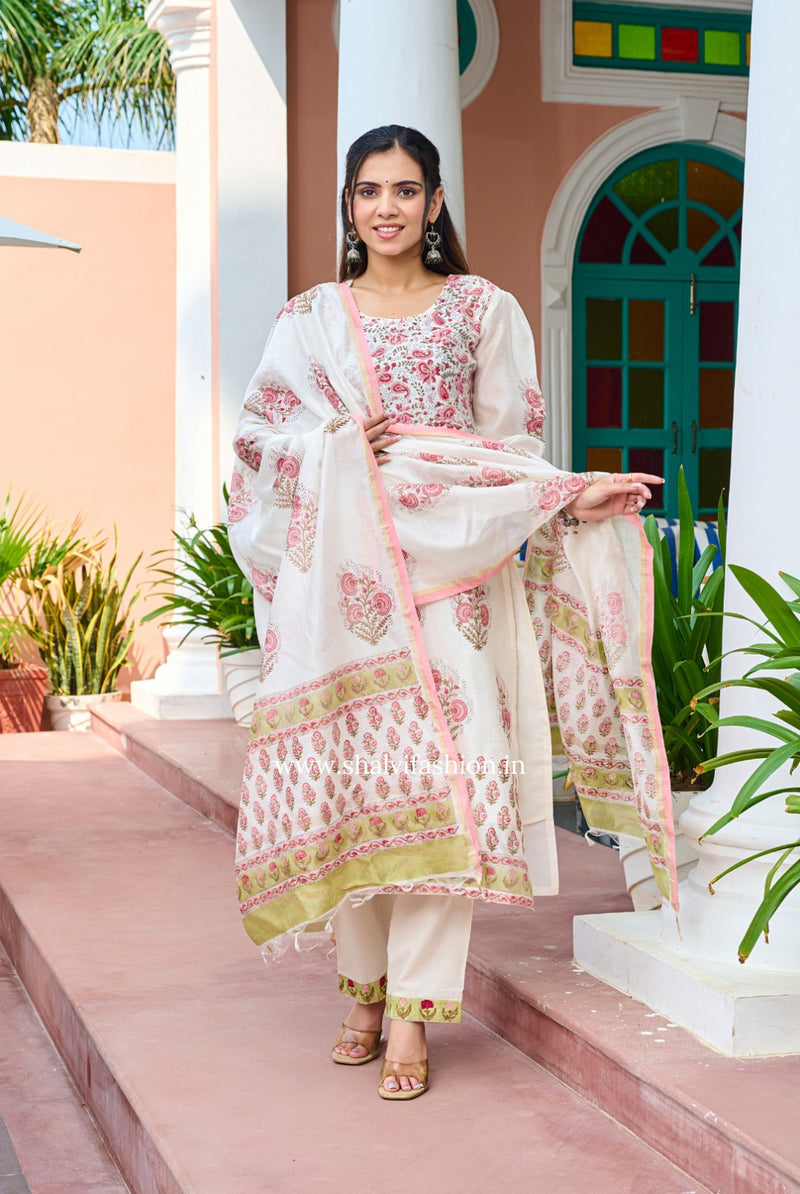 Shop hand block print chanderi silk suits online shopping (CSS171)