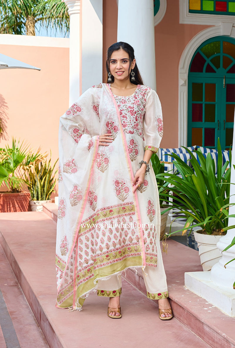 Shop hand block print chanderi silk suits online shopping (CSS171)